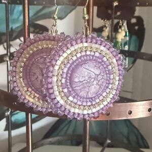 Ornate Purple Crystal Earrings with Intricate Filigree